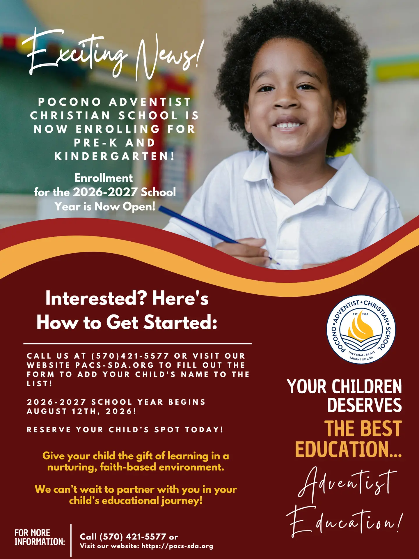 Pre-K and Kindergarten Admission Flyer 2026-2027